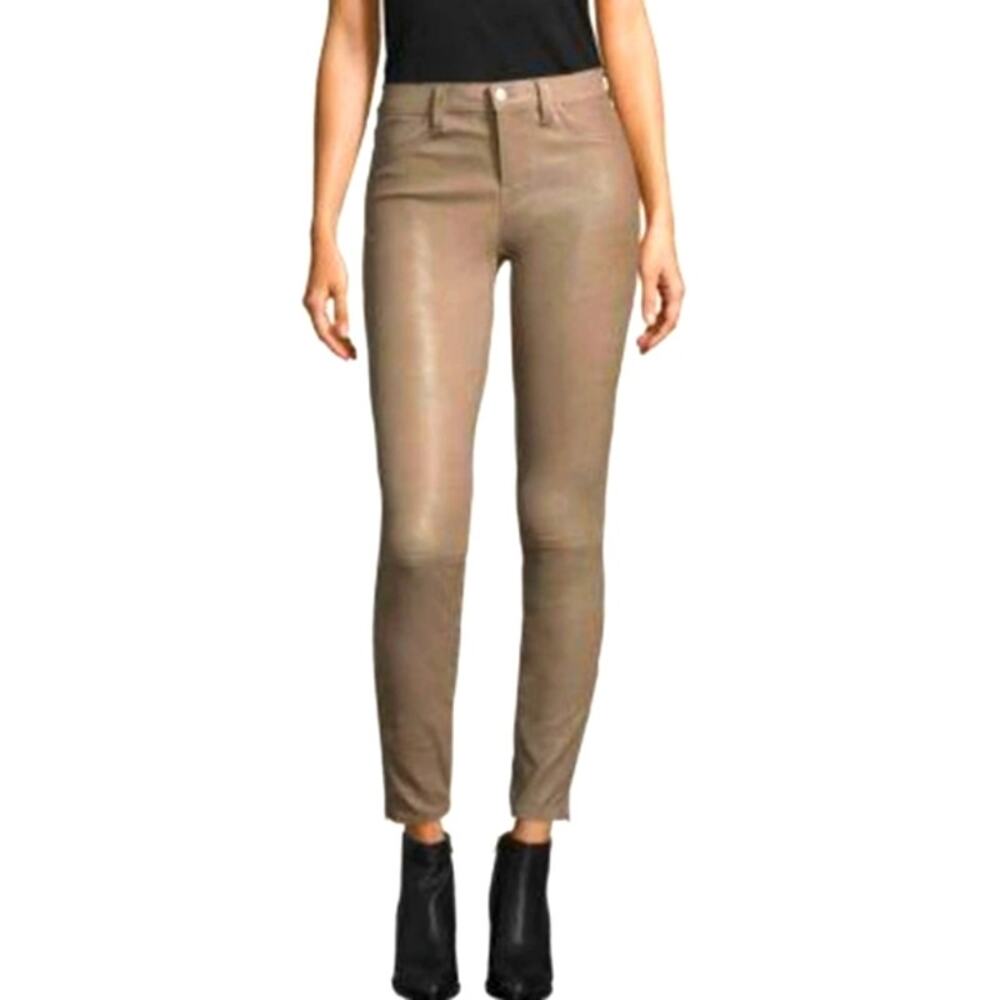NWT! J‎ BRAND Maude Mid Rise Lamb Leather Pants Beige, MSRP $998 Size 24
